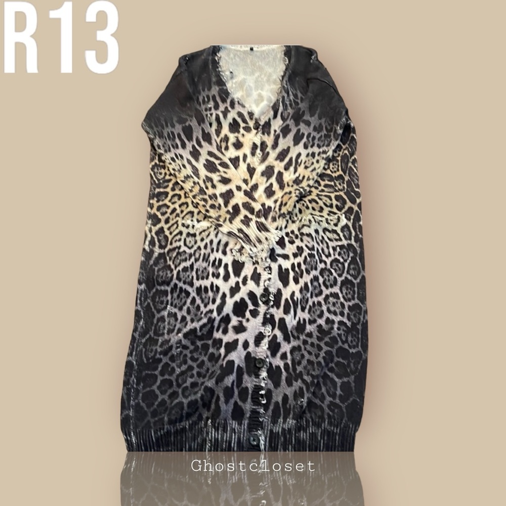 R13 faded leopard oversized long cardigan S